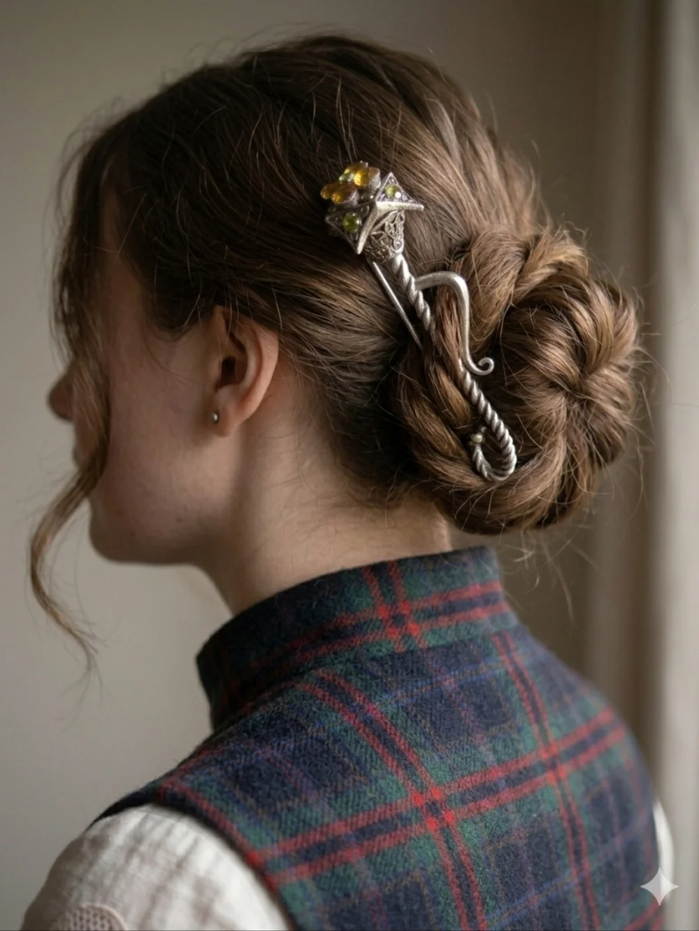 Vintage  Scottish Thistle‎ Kilt Stick Floral Hair Stick with Gemstones  Accents